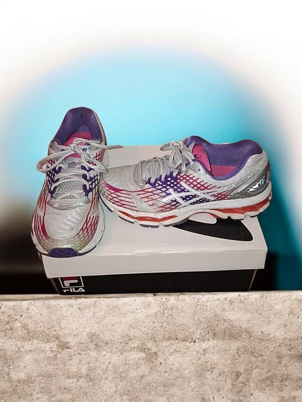 Asics Silver Running Shoes with Purple and Pink Accents